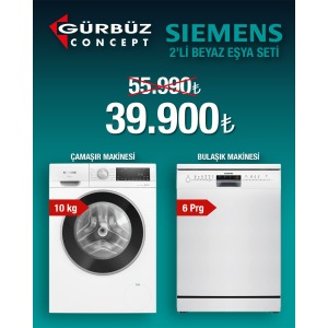 SIEMENS 2 Lİ BEYAZ EŞYA SETİ WG52A202TR ÇAMAŞIR MAKİNESİ + SN216W00DT BULAŞIK MAKİNESİ