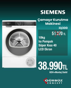 Siemens WQ52G201TR iQ300 10 KG Isı Pompalı Beyaz Kurutma Makinesi