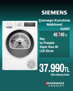 Siemens WQ42A201TR iQ300 9 KG Isı Pompalı Beyaz Kurutma Makinesi