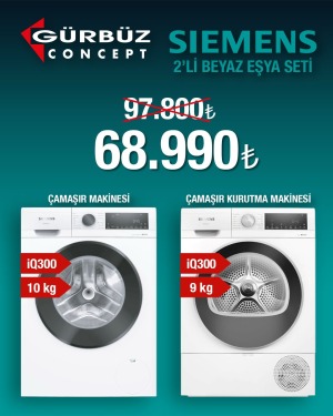 Siemens 2 li Beyaz Eşya Seti WG52A203TR Çamaşır Makinesi +  WQ42A201TR Kurutma Makinesi